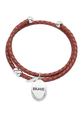 Lab Grown Genuine Leather Cubic Zirconia Brave Charm Adjustable Bracelet