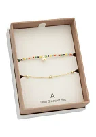 Multi Beaded Initial and Chain Bracelet Set