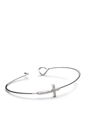 Silver Tone Crystal Cross Bangle Boxed Bracelet