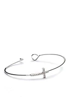 Silver Tone Crystal Cross Bangle Boxed Bracelet