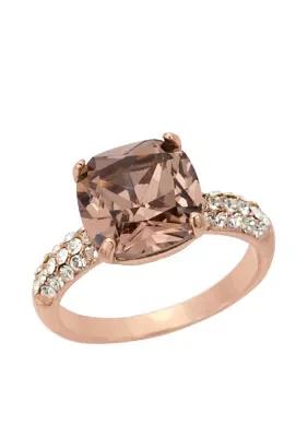 Rose Gold-Tone Crystal Cushion Cut Pave Boxed Ring