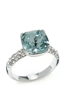 Silver-Tone Cushion Cut Crystal Ring