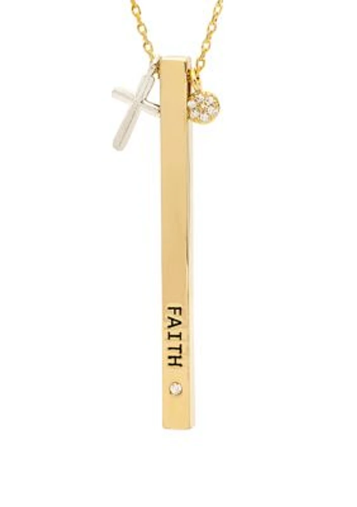 Boxed Cubic Zirconia Faith Bar Pendant Necklace