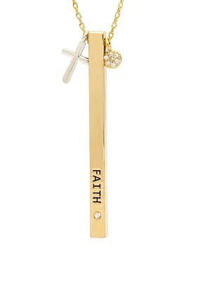 Boxed Cubic Zirconia Faith Bar Pendant Necklace