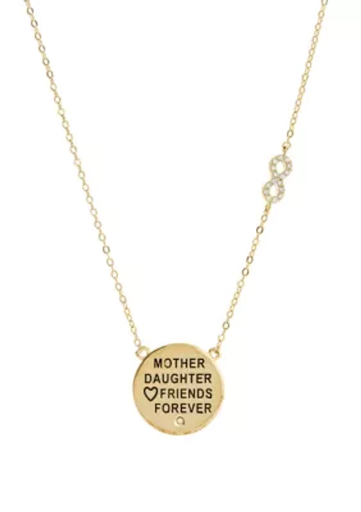 Silver-Tone Cubic Zirconia Mother and Daughter Pendant Necklace