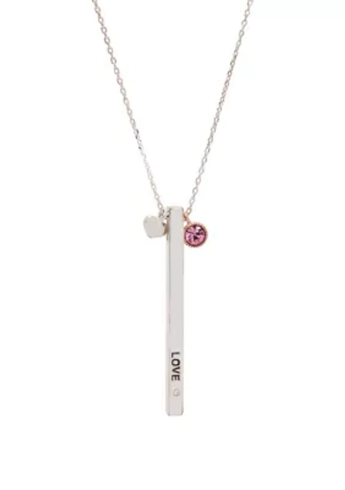 Silver-Tone Cubic Zirconia Bar Heart Necklace