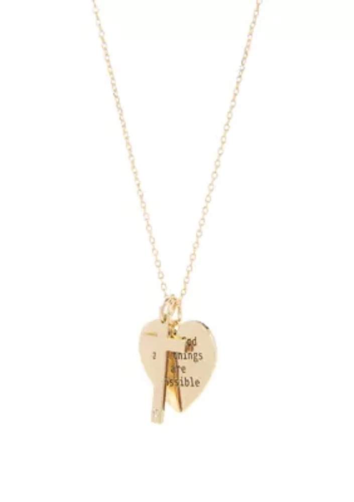 Boxed Inspirational; Heart and Cross Necklace