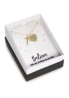 Boxed Inspirational; Heart and Cross Necklace