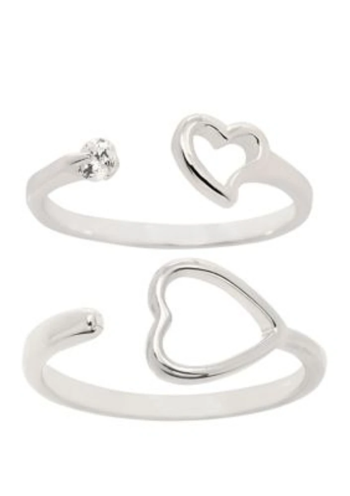 Silver Duo Lab Created Cubic Zirconium Heart Ring