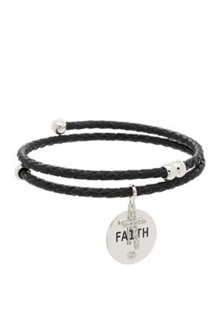 Boxed Cubic Zirconia Crystals Faith Leather Bracelet