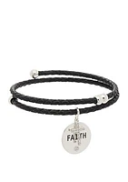 Boxed Cubic Zirconia Crystals Faith Leather Bracelet