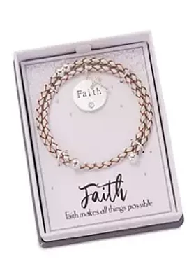 Belk  Boxed Leather Faith Cubic Zirconia Cross Pendant Bracelet