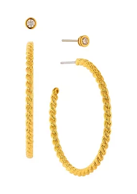 Golden Hoop and Stud Earrings Set