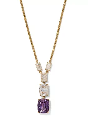 Gold Tone Purple Stone Y Necklace