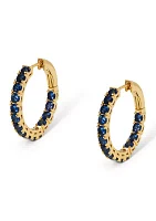 Gold Tone Blue Stone 20 Millimeter Hoop Earrings