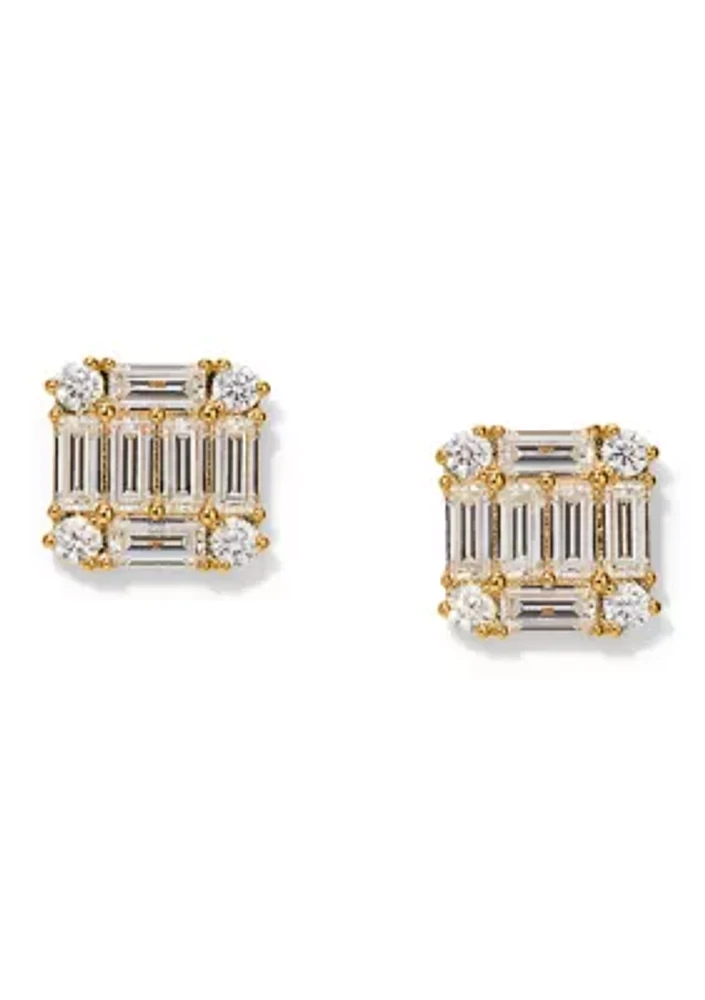 Gold Plated Lab Grown Cubic Zirconia Tesserae Cluster Stud Earrings