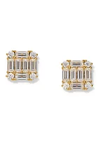 Gold Plated Lab Grown Cubic Zirconia Tesserae Cluster Stud Earrings