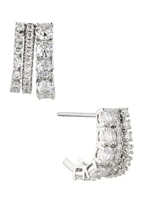 Rhodium Plated Lab Grown Tesserae J Hoop Earrings