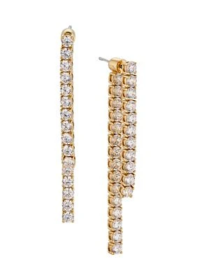 Lab Grown Perfect Tennis Linear 3 Millimeter Cubic Zirconia Front Back Earrings