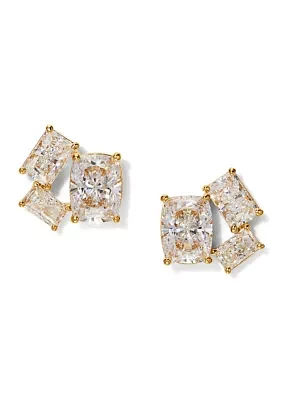 Lab Grown Cubic Zirconia Gold Tone Cluster Stud Earrings