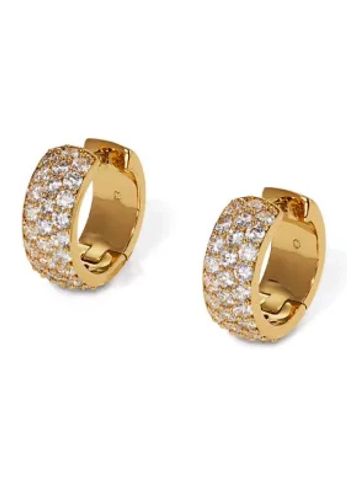 Lab Grown Cubic Zirconia Gold Plated Pavé Huggie Earrings