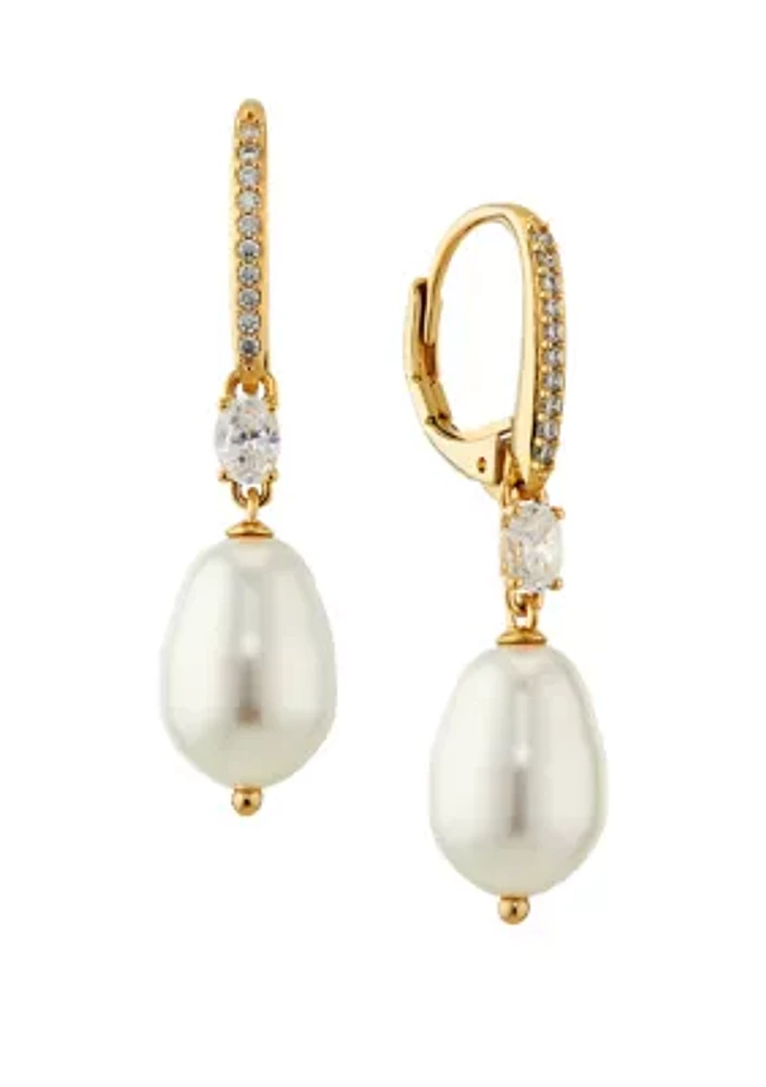 Gold Plated Cubic Zirconia Pearl Drop Earrings