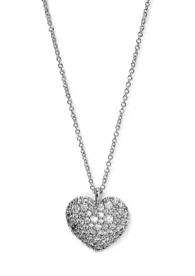 Rhodium Tone Heart Pendant Necklace