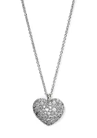 Rhodium Tone Heart Pendant Necklace