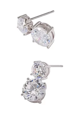 Silver Tone Round CZ Drop Earrings