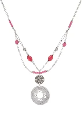 Short Double Round Disc Pendant Necklace