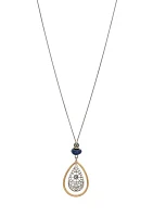 Two-Tone Long Filigree Teardrop Pendant Necklace