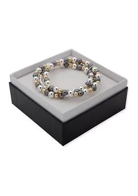 Tri Tone Beaded Multi Row Bracelet - Boxed