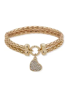 Gold Tone Popcorn Heart Charm Bracelet - Boxed 