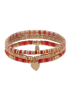 Gold Tone Set of 3 Pink Orange Multicolor Stretch Bracelet