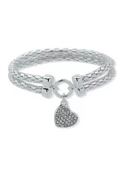 Silver Tone Crystal Popcorn Heart Charm Bracelet - Boxed