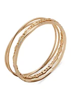 Gold Tone Set of 3 Crystal Bangles Box Bracelets