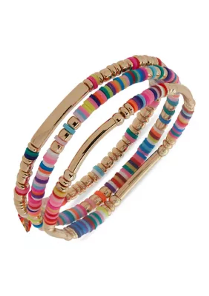 Gold Tone Multicolored Stretch Bracelets - Boxed