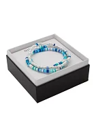 Silver Tone Multi Blue Beaded Stretch Bracelets - Boxed