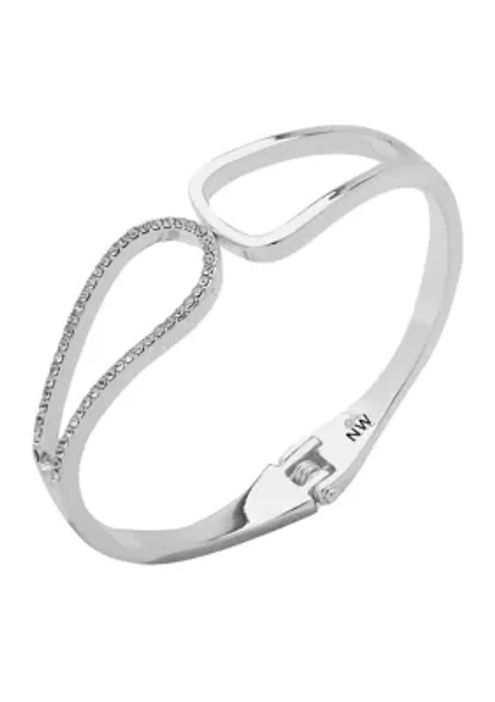 Silver Tone Crystal Pavé Hinge Bracelet Box