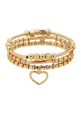 Heart Charm Stretch Bracelet Set