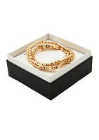 Gold Tone Set of 3 Heart Charm Stretch Bracelet Box