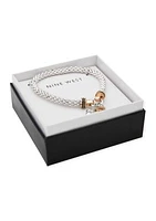 Two Tone Heart and Key Stretch Bracelet - Boxed