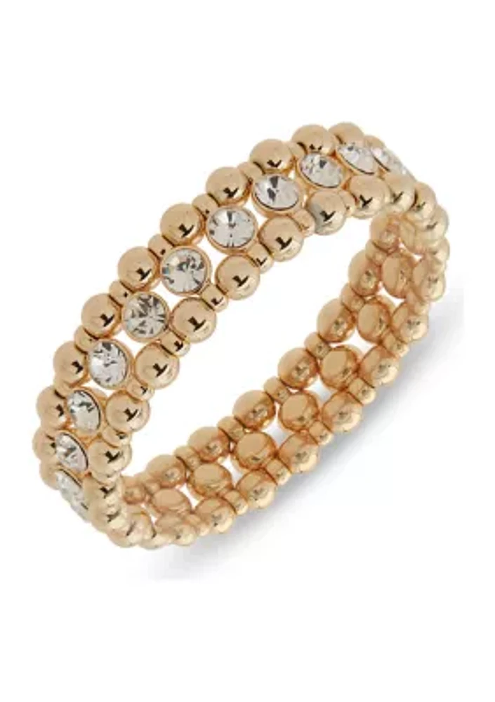 Gold Tone Crystal Beaded Stretch Bracelet - Boxed