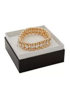 Gold Tone Crystal Beaded Stretch Bracelet - Boxed