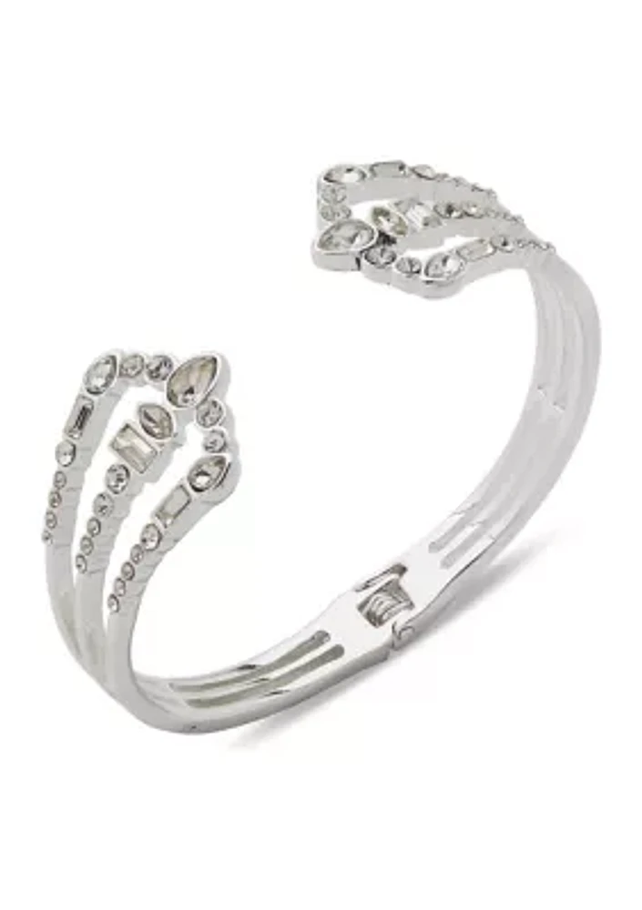 Silver Tone Crystal Claw Hinge Bracelet