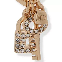 Gold Tone Crystal Lock & Key Charm Bracelet