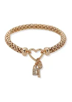 Crystal Heart Lock Key Stretch Bracelet