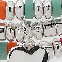 Silver Tone Multicolor Stretch Bracelets - Set of 3