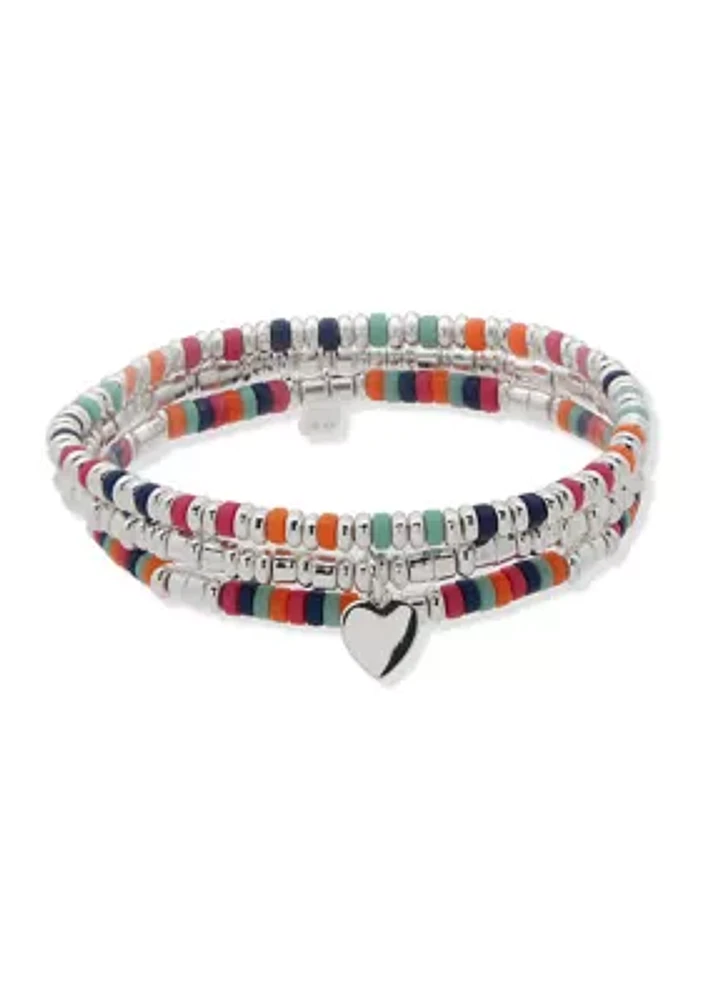 Silver Tone Multicolor Stretch Bracelets - Set of 3