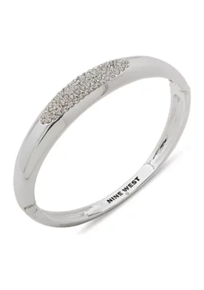 Silver Tone Crystal Pave Hinge Bangle